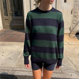 Brandy Melville navy and green thick striped sweater